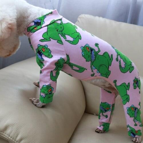 Pet Dog Jumpsuit Puppy Clothes Thin Stretchy Pajamas Pink Printed 100%Cotton Overalls For Small Dogs Chihuahua Poodle Home Wear