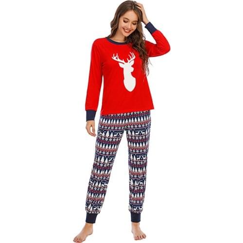 2 Pieces Nightwear Set Christmas Womens Red Pajamas Autumn Winter Female Loose Home Wear Sleepwear Long Sleeve Pants Suit