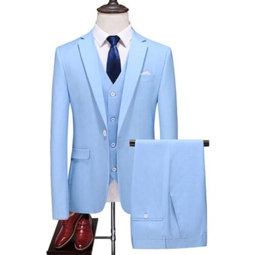 Jacket+Vest+Pants) Brand clothing Mens High Quality business Blazers/Male slim cotton Casual Groom Dress three-piece suit