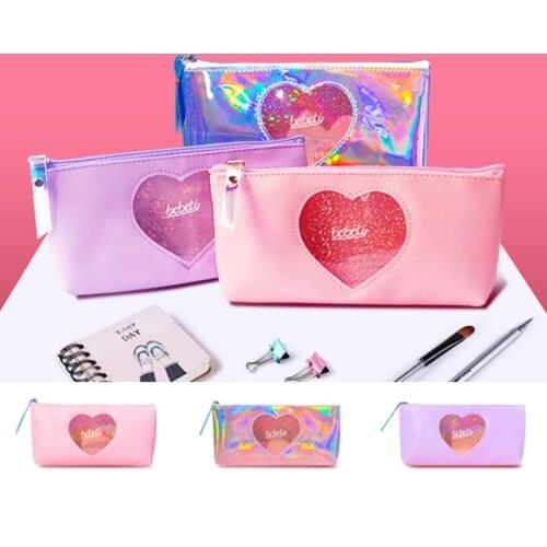 Laser diamond mini love school bag stationery pen pencil case large case girl pencil transparent box laser bag pencil cute