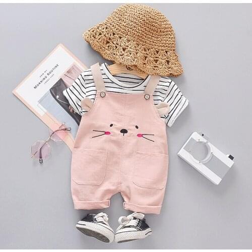 Summer Fashion Baby Girls Clothing Sets Infant Clothes Suits Stripe T Shirt Strap Shorts Kids Casual Wear Children Cloth Set