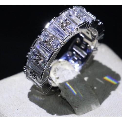 Hot Sell Luxury Jewelry 925 Sterling Silver T Princess Cut White Clear AAAAA Cubic Zircon Women Wedding Band Ring Gift
