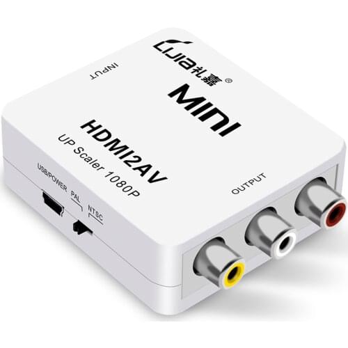 LIJIA HDMI to AV Scaler Adapter HD Video Composite Converter Box HDMI to RCA AV/CVSB L/R Video 1080P Mini HDMI2AV Support NTSC P