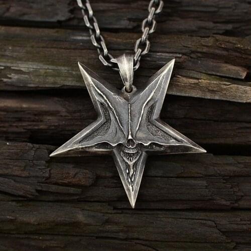Trendy Punk Creative Pentagram Skull Mouth Necklace For Men Domineering Silver Color Pendant Party Jewelry Accessories Gifts
