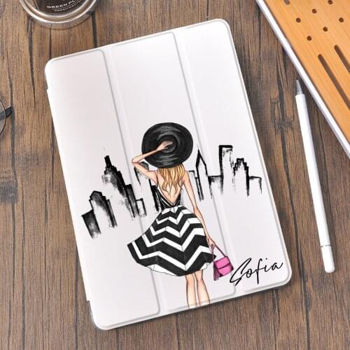 Custom Name Fashion Sketch for iPad Air 4 Case With Pencil Holder 10.2 8th Generation Funda Air 2 Pro 11 Coque 2020 Mini 5 12.9
