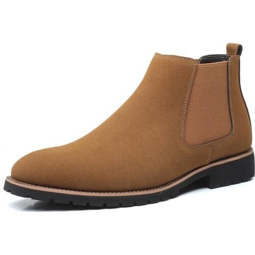 Mens Pointed Toe Boots Fashion Autumn Men Chelsea Boots Men Suede Leather Boots Retro High Top Boots Dropship