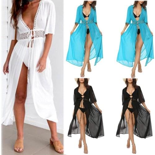 Summer New 3 Color Fashion Sexy Bikini Cover Up Women Beach Dress Swimwear Chiffon Plus Size Bathing Suit Maxi Dresses