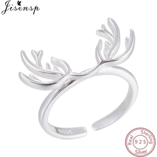 Real 925 Sterling Silver Deer Rings for Women Christmas Jewelry Lovely Adjustable Animal Open Ring joyas de plata