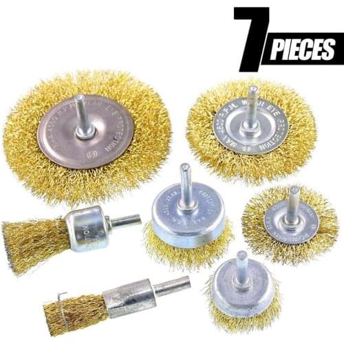 New 7Pcs Brass Brush Steel Wire Wheels Brushes Drill Rotary Tools Polishing Dremel Metal Rust Removal Set