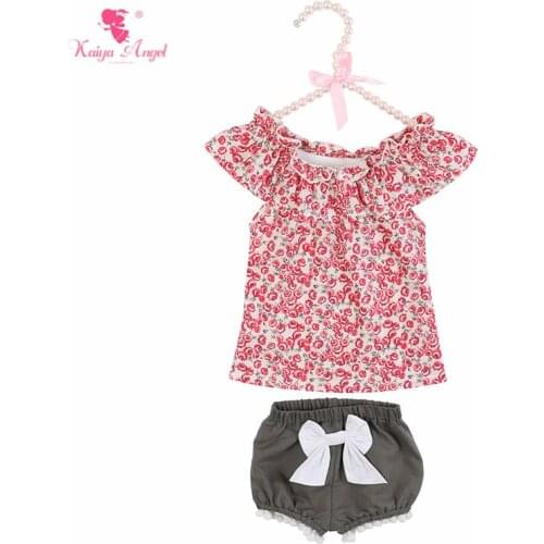 Kaiya Angel New Baby Girl Outfits Set Children Clothes Bow Printed Flowers Lovely Cute Style Summer 5pcs/lot Factory Wholesale
