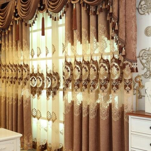 New European-style Classical Palace Style Curtains, High-end Embroidered High-shading Chenille Curtains for Living Room Bedroom