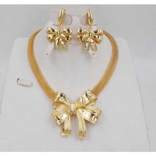 NEW style Ltaly 750 Gold color Jewelry Set For Women african beads jewlery fashion necklace set earring jewelry