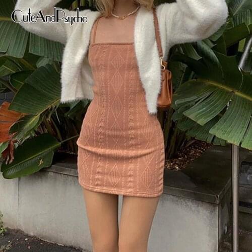 Solid Elegant Y2K Knitted Bodycon Mini Dresses Women Summer Spaghetti Strap Sundress Clubwear Korean Beach Clothes Cuteandpsycho