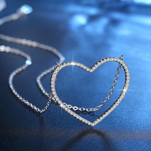 Big Heart Pendant Necklace Women Jewelry Accessories Silver Plated Chain Dainty Crystal Long Necklaces Best Friend Gift 2021