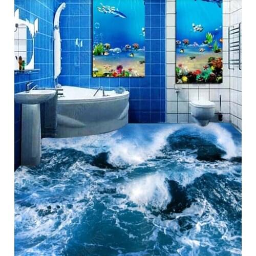PVC Rough sea natural landscape non-slip waterproof self-adhesive 3D floor sticker tiles bathroom 3D wallpaper