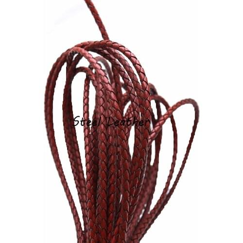 2m/lot Approx 3mm Braid Genuine Round Leather Cord DIY Jewelry Necklace Bracelet Making String Real Leather Cords Antique Red