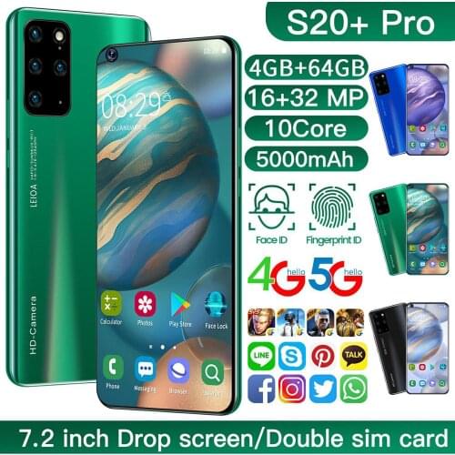 S20+ Pro Smartphone 7.2-Inch Water Drop Large Screen 4+64GB Dual Card Dual Waiting To Unlock Face Recognition Fingerprint