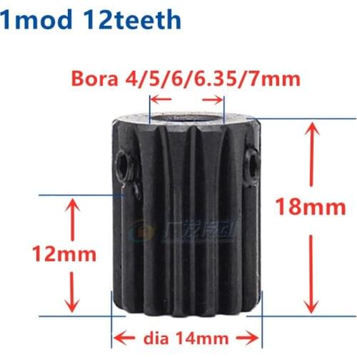 Spur gear 1 mod 12teeth 14teeth 1M12T 14T metal motor boss gear inner hole rack and pinion 45steel positive gear CNC gear rack