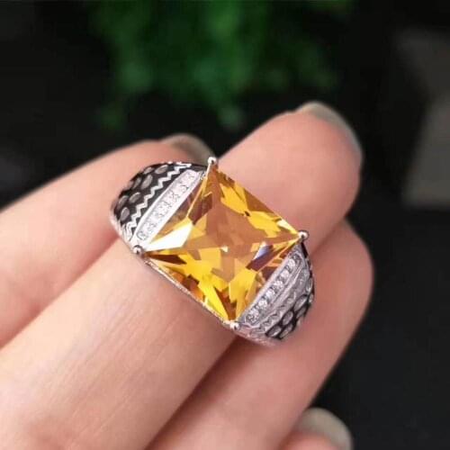 Natural And Real Yellow Citrine Man Ring 925 Sterling Silver Ring for Man Wedding Ring