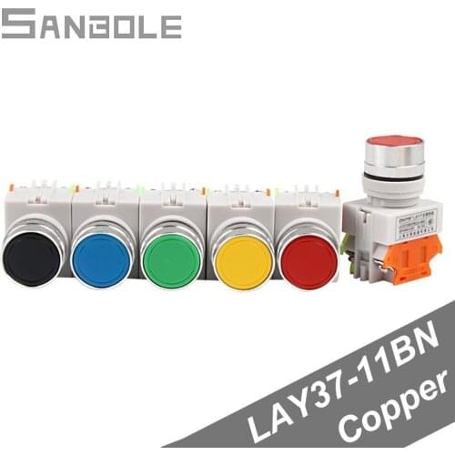 Since Reset Button Switch Lay37-11bn Flat Button Ф22mm Y090 Normally Open Often Close Momentary Push Button Switch 600V(4pcs)