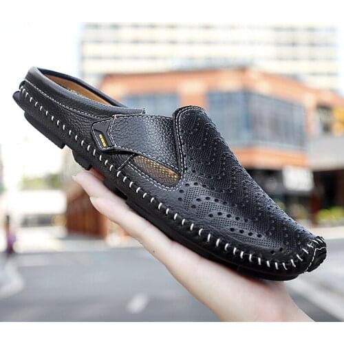 Men Slippers Genuine Leather Loafers Moccasins Outdoor Non-slip Men Casual Shoes Summer Spring Fashion Men Shoes Lazy Shoes