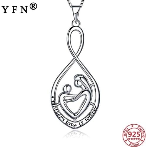 YFN 925 Sterling Silver Mother&Baby Love Heart Pendant Necklaces 925 Silver Chain Women Mothers Day Gifts Moms Gifts Necklaces