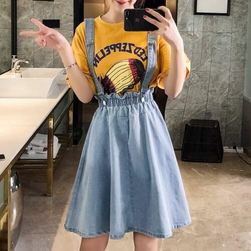 2020 Summer Denim Skirt With Straps Women Button Jeans Skirts Plus Size 5XL High Waist A-line Skirt Denim Skirts Womens