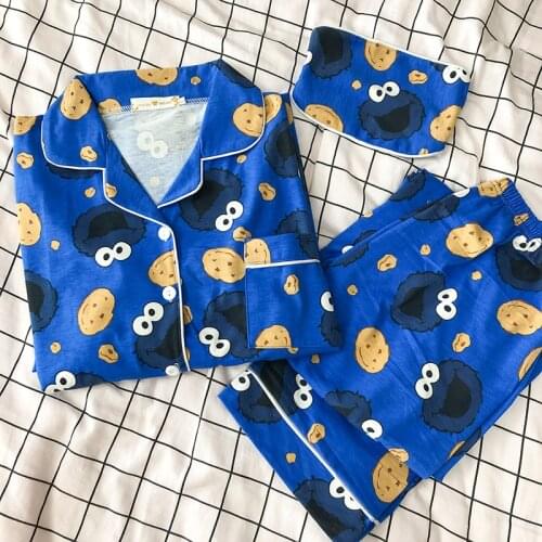 Woman Cute Cartoon Print Pajama Set Turn-down Collar Long Sleeve Nightgown Ladies Spring Sleepwear Home Clothing