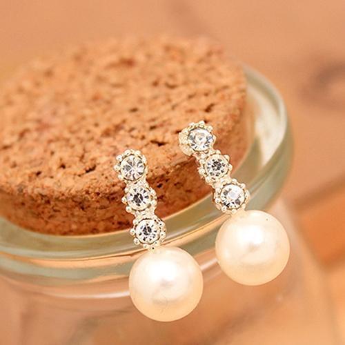 Womens Stud Earrings White Faux Pearl Earrings Rhinestone Eardrop Ear Studs Bride Jewelry pendientes серьги гвоздики