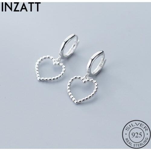 INZATT Real 925 Sterling Silver Minimalist Hoop Earrings For Fashion Women Party Hollow Heart Fine Jewelry Cute Accessories
