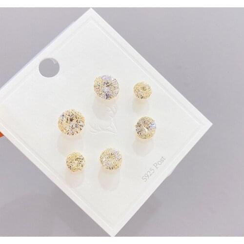 2021 New Design 6 Pcs 14K Gold Plated Simple Style Stud Earrings Luxury Jewelry Cubic Zircon Earrings