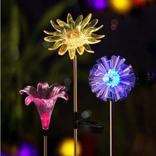 3 PCS Multicolor led Solar Stake Lights Outdoor Dandelion/Lily/Sunflower Lawn Lamps Outdoor Garden Lawn Landscape Pathway Lights