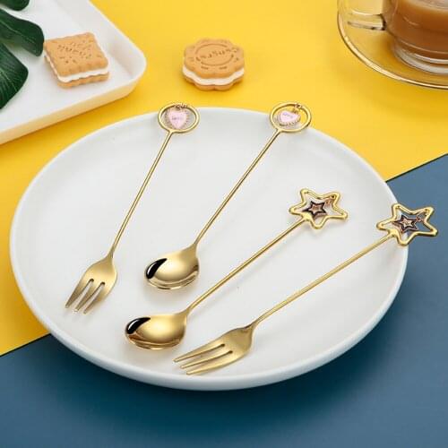 304 Stainless Steel Coffee Spoon Watermelon Ice Cream Spoon Tea Spoon Dessert Spoon Fork With Pretty Pendant Creative Tableware