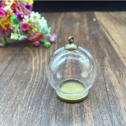 5sets/lot 30*20mm glass globes with 20mm setting base cap jewelry findings necklace glass bottle vial pendant charms glass cover
