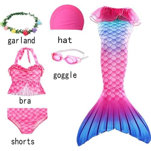 5Pcs/Set New Arrival Rain Girls Bow Mermaid Tail Swimsuit Children The Baby Birthday Party Cosplay Beach Clothes No Monofin