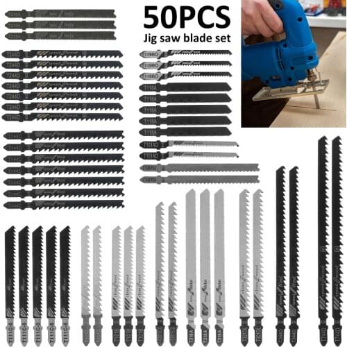 50 Pcs Jig Saw Blades Woodworking Saw Blade Set Metal Wood Assorted Blades Woodworking Cutting Tools Power Tool Saw Blades