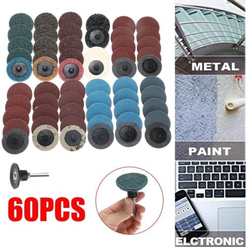 60Pcs 2 inch 50mm Roll Lock Surface Sanding Grinding Discs 60-240 Grit Polishing Pad Sandpaper Sander Abrasive