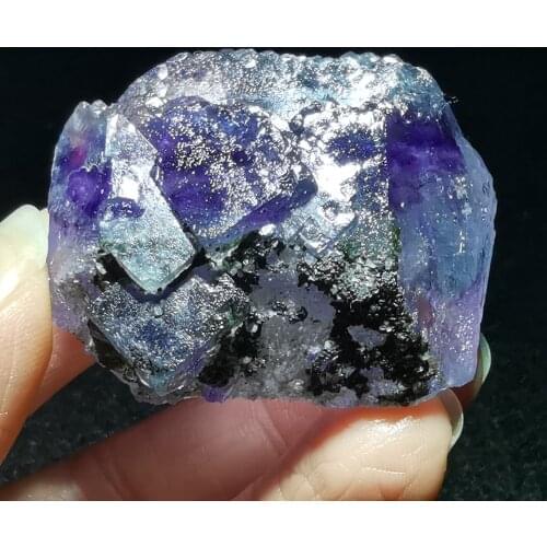 63gNatural ladder purple fluorite mineral stone home decoration ring vein healing geology teaching CRYSTAL QUARTZ GEM