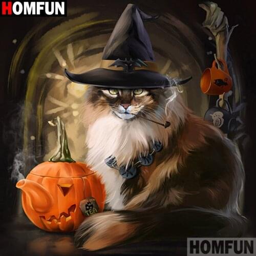 HOMFUN Full Square/Round Drill 5D DIY Diamond Painting "Animal cat" Embroidery Cross Stitch 5D Home Decor A00064