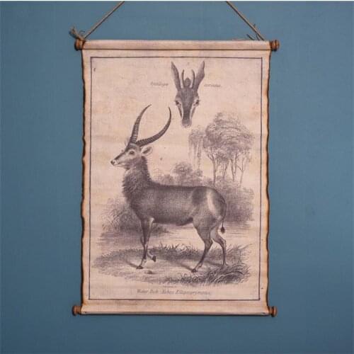 American village retro Linen murals hanging Nostalgic painting home deco rustic vintage wall decorative paintings elk globe