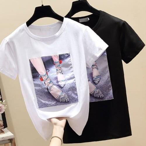 Beaded White Short-Sleeved Cotton Top Korean Fashion WomenS T-Shirt Female Vintage Clothing Blouses 2021 Kawaii Harajuku