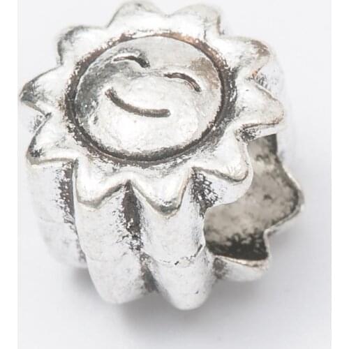 10Pcs/Lot flower Antique Silver Color DIY Zinc alloy Big Hole Spacer Bead Charm Fits Jewelry making Bracelet js1092