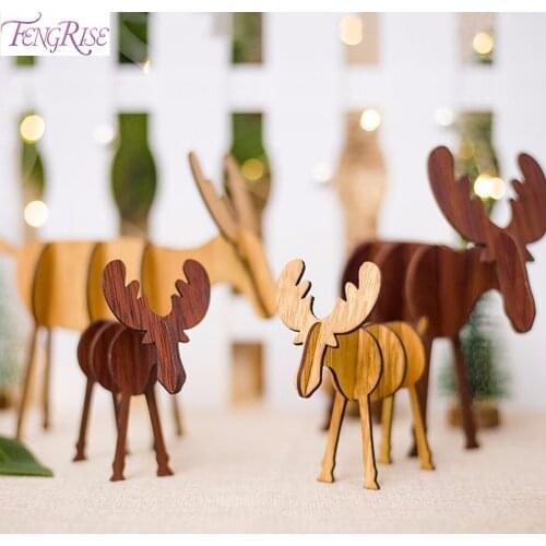 FengRise 1pc Christmas Wooden Deer Creative Reindeer Pendant DIY Christmas Ornament Xmas Gift for Kids Christmas Decor New Year