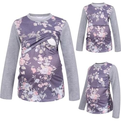 Women Pregnants T-Shirt Mom Pregnant Floral Printed Long Sleeve Maternity Top Nursing Tshirt For Breastfeeding Maternity Clothes