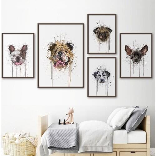 Nordic Style Watercolor Dog Canvas Art Print Painting Poster Funny Cartoon Animal Wall Pictures For Kids Room Decoration No Fram
