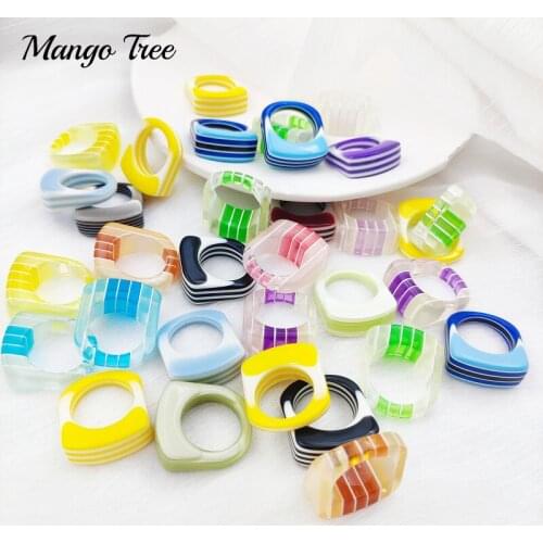 New 20Pcs Colorful Acrylic Resin Ring for Women Girls Mixed Sweet Square Stripe Geometry Finger Rings Fashion Party Jewelry Gift