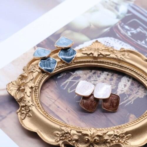 Korea Trend Enamel Geometric Earrings Stud Mixed Color Cute Pretty Party Girls Gifts For Women Jewelry