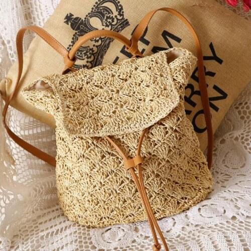 Summer New Ladies Backpack Simple Fashion Seaside Beach Vacation Straw Woven Bag Leisure Backpack