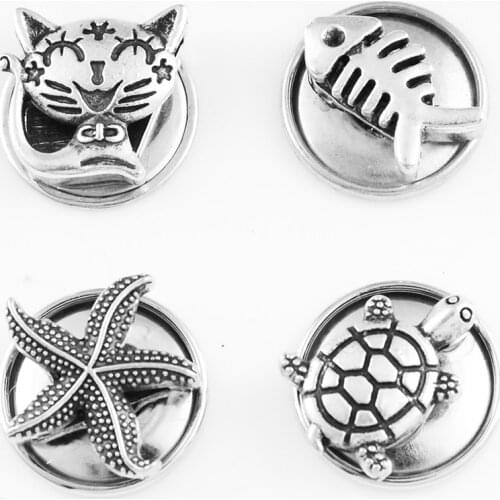 MF6119 NEW 18mm Vintage cat Fish starfish tortoise Metal Snap button fit snap jewelry DIY