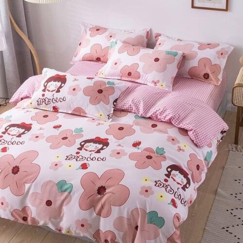 Cartoon Pink Girl Kids Comforter Bedding Set Cute Kawaii Luxury Fashion Bed Linen Duvet Cover Sets Gift King Queen Twin Size